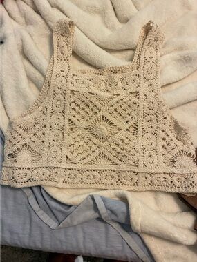 A Classy Chic Boutique Cream Crochet Square-Neck Crop Top